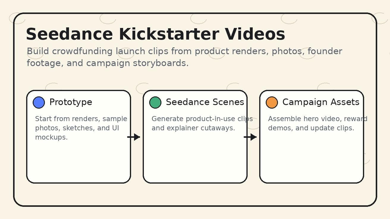Seedance Kickstarter 캠페인 비디오 2026: 크라우드펀딩을 위한 AI 제품 출시 워크플로우