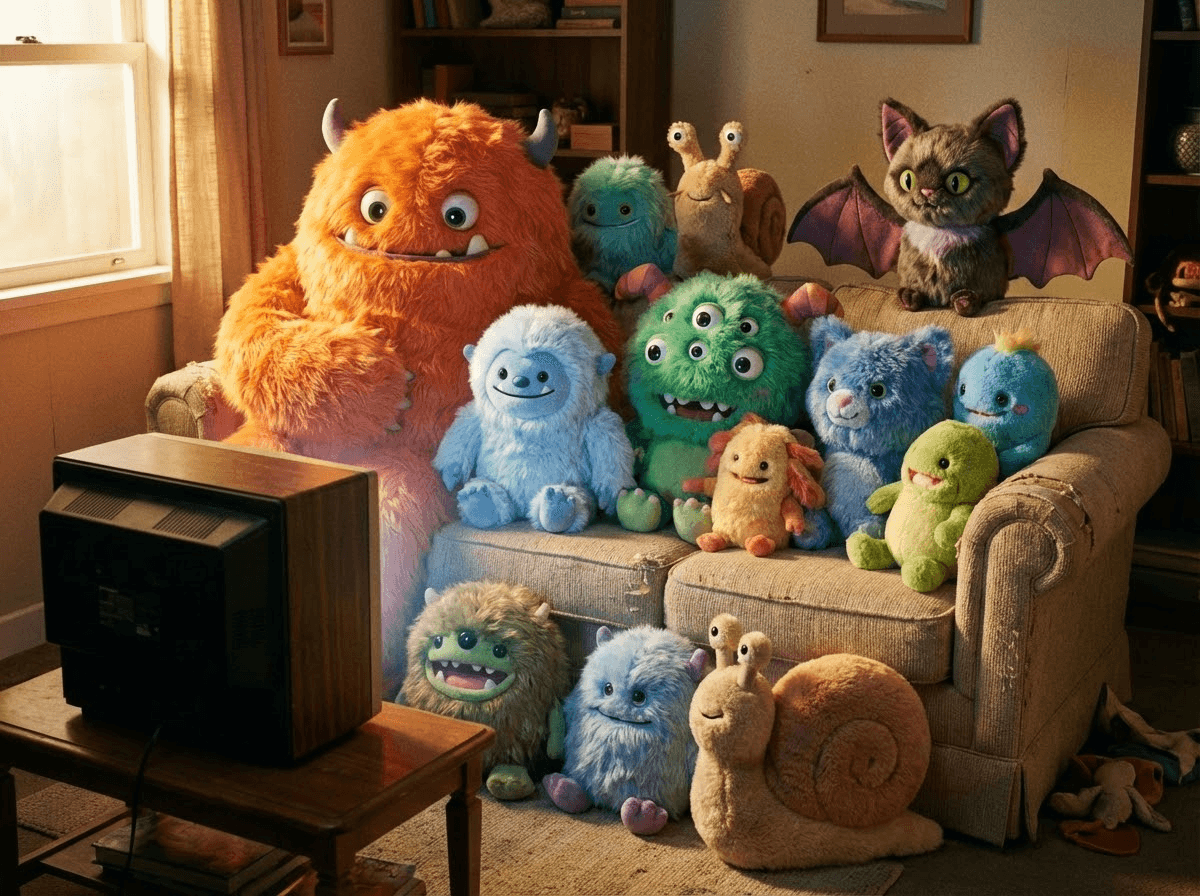 14 characters watching TV together