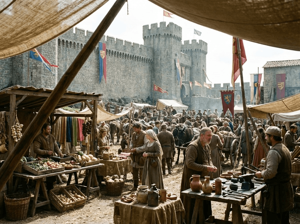 Medieval marketplace scene