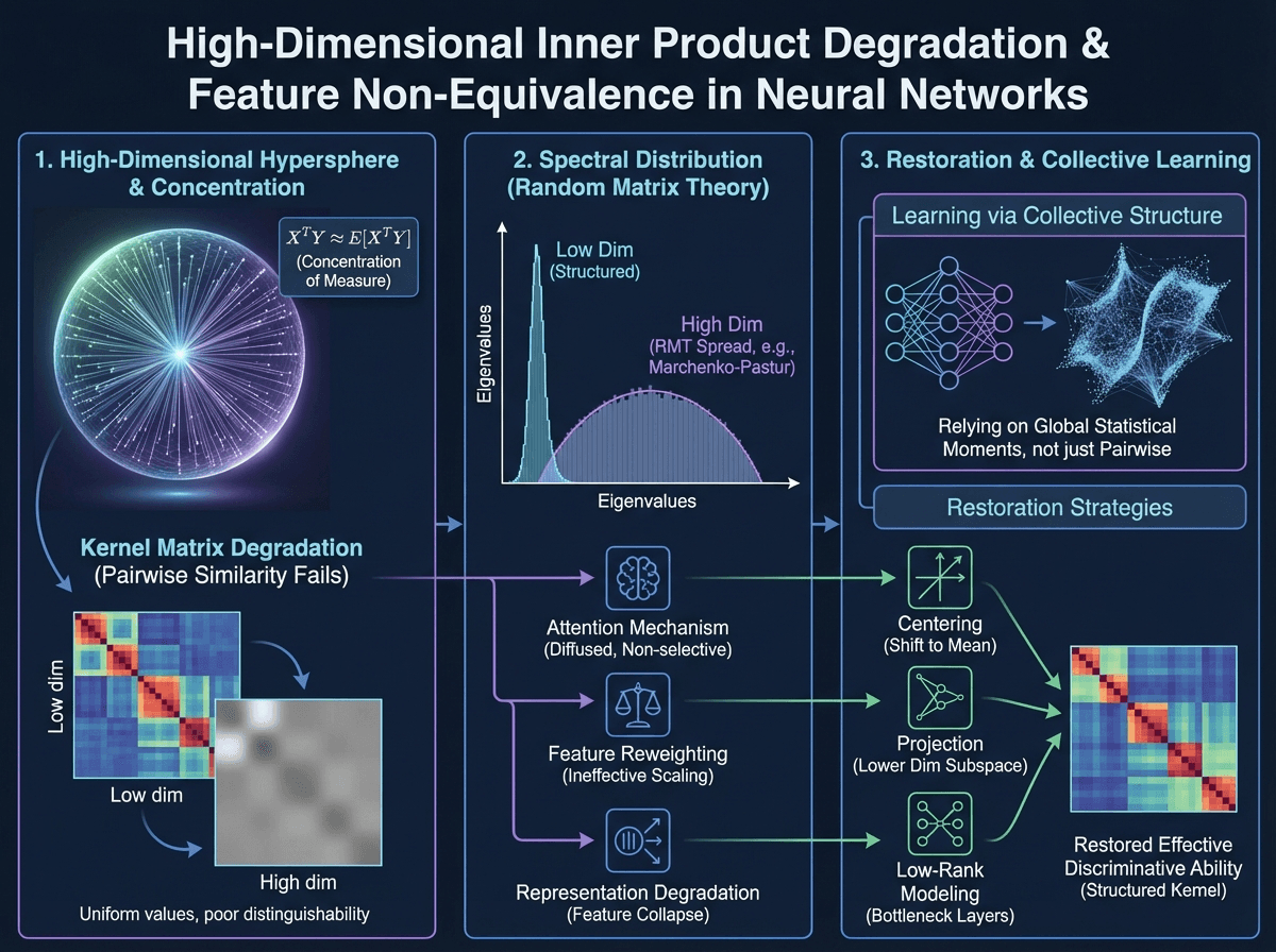 Infographic of high-dimensional inner product degradation